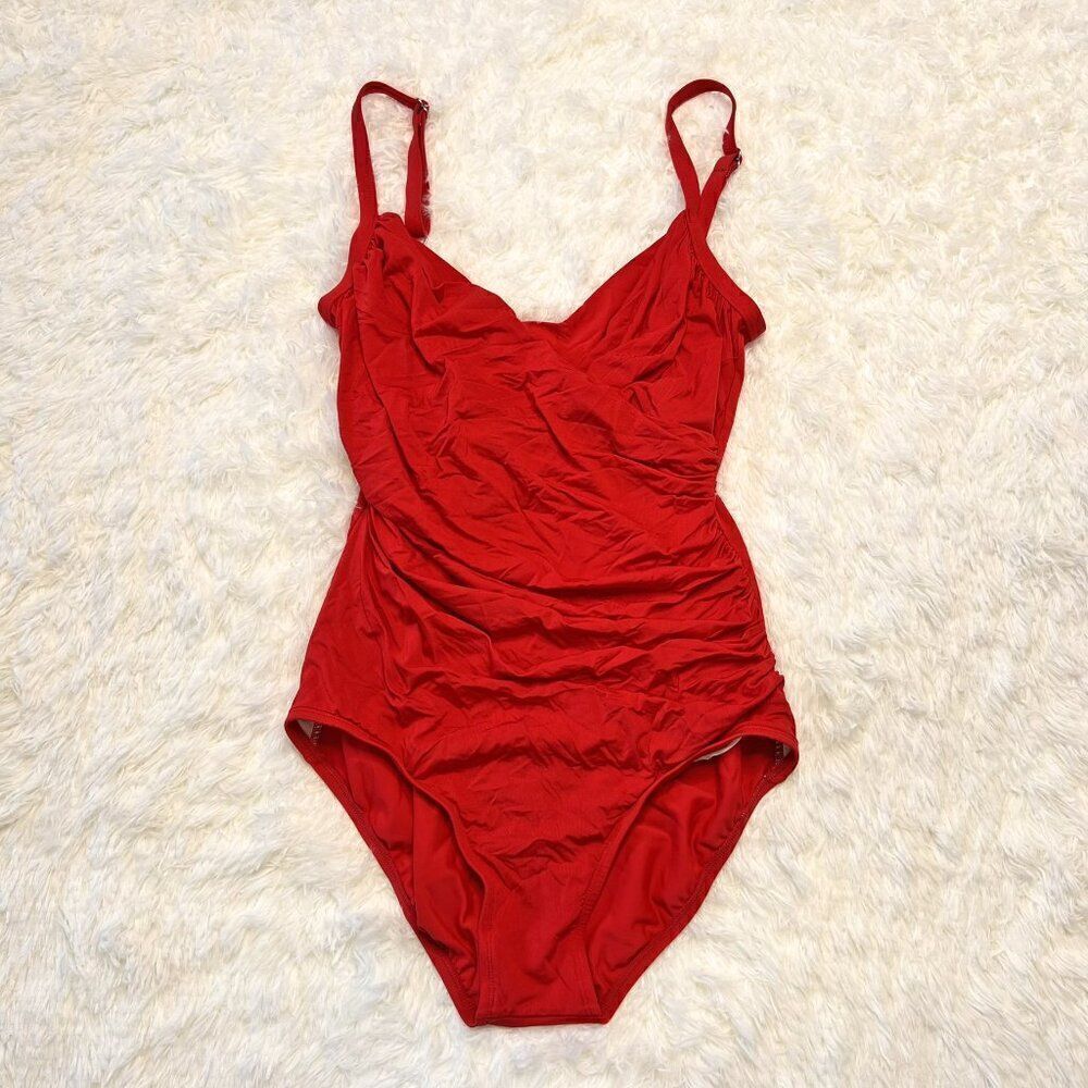 Jantzen Classics Red Ruched Front One Piece Swimsuit